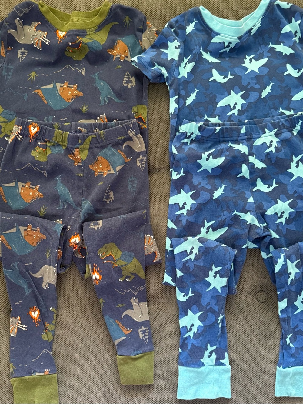 Two Kids Pajama Sets - Blue Shark & Navy Dino Prints